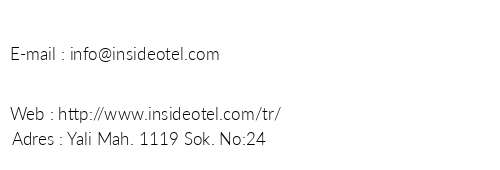 nside Hotel telefon numaralar, faks, e-mail, posta adresi ve iletiim bilgileri